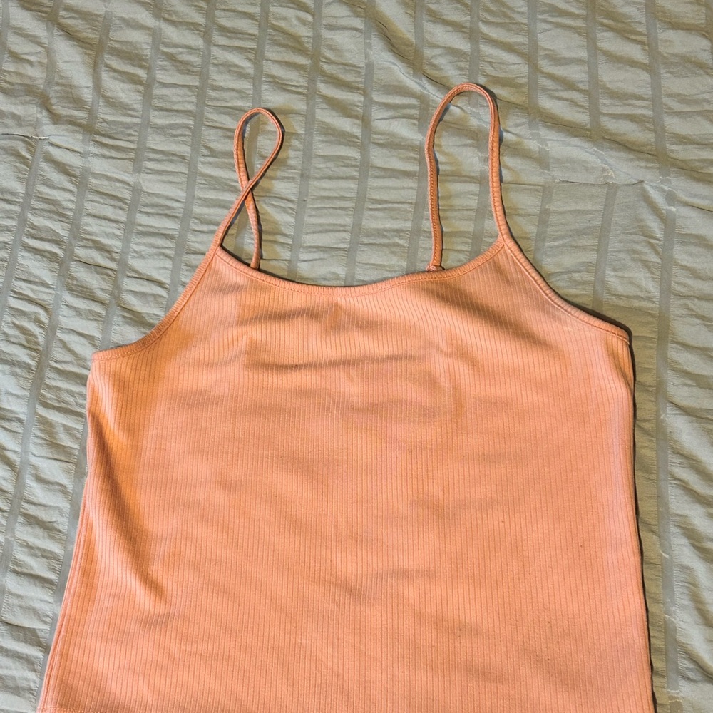 Peach Ribbed Spaghetti Strap Top